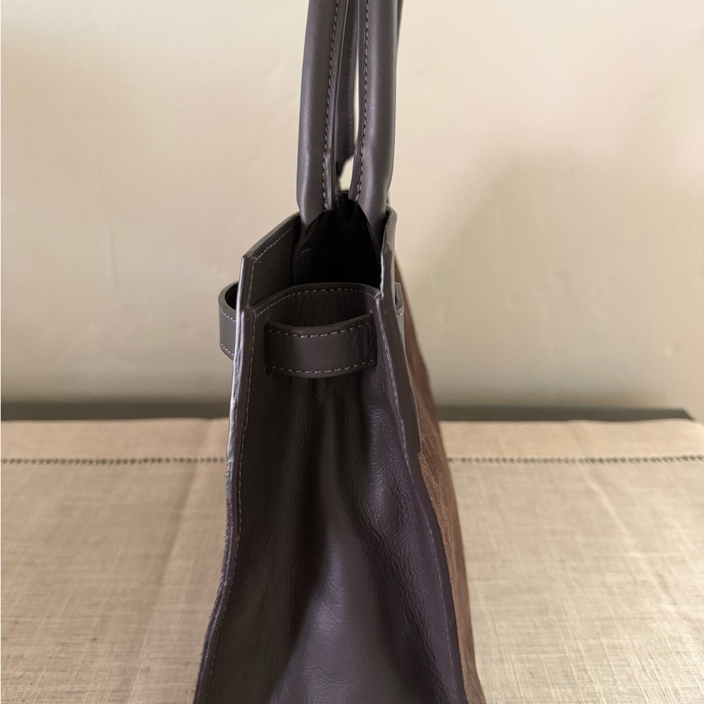 Structured Brown Suede & Leather Top-Handle Handbag - Picture 5 of 10